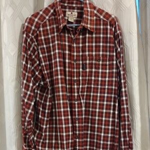 Woolrich Men's Burgundy and White Plaid Button Up Shirt XL